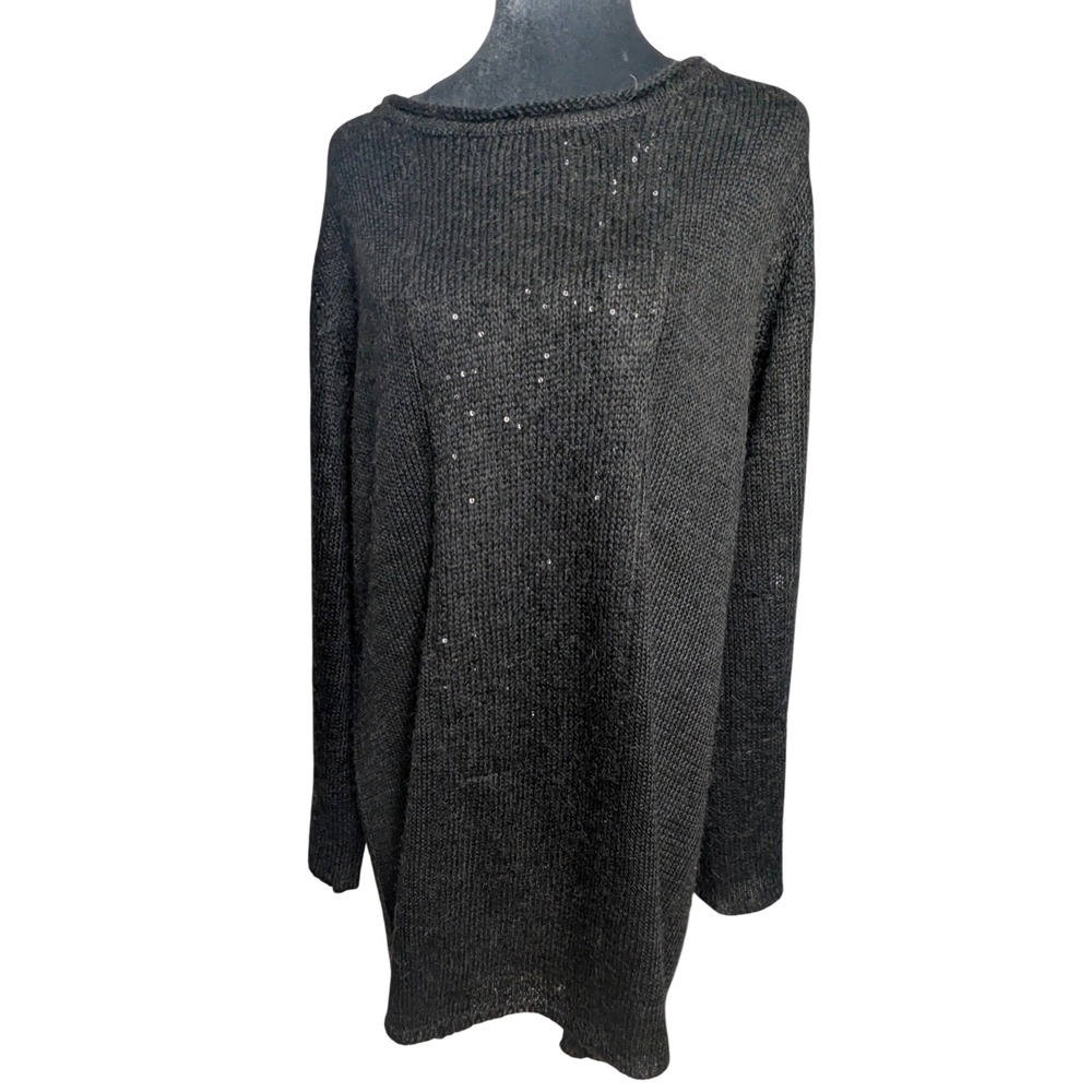 Avalin Womens Sequin Knit Pullover Sweater Charcoal Gray Crew Neck Size Large - Picture 3 of 16